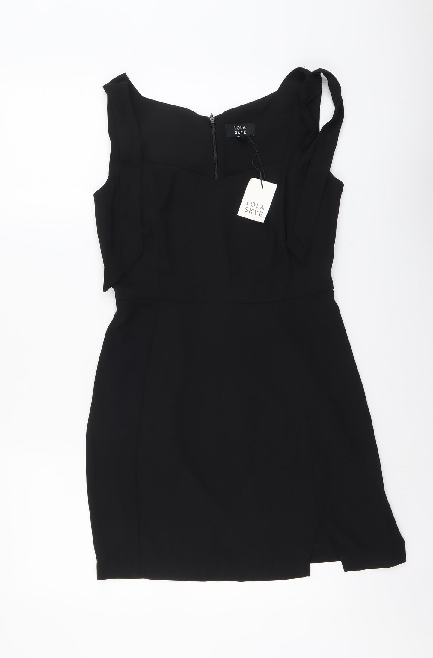 Lola Skye Womens Black Polyester A-Line Size 8 Scoop Neck Zip