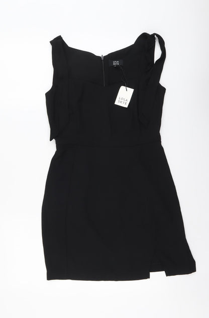 Lola Skye Womens Black Polyester A-Line Size 8 Scoop Neck Zip