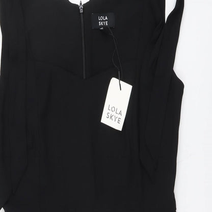 Lola Skye Womens Black Polyester A-Line Size 8 Scoop Neck Zip