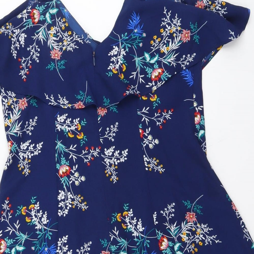 FOREVER 21 Womens Blue Floral Polyester Playsuit One-Piece Size S Zip
