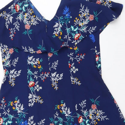 FOREVER 21 Womens Blue Floral Polyester Playsuit One-Piece Size S Zip