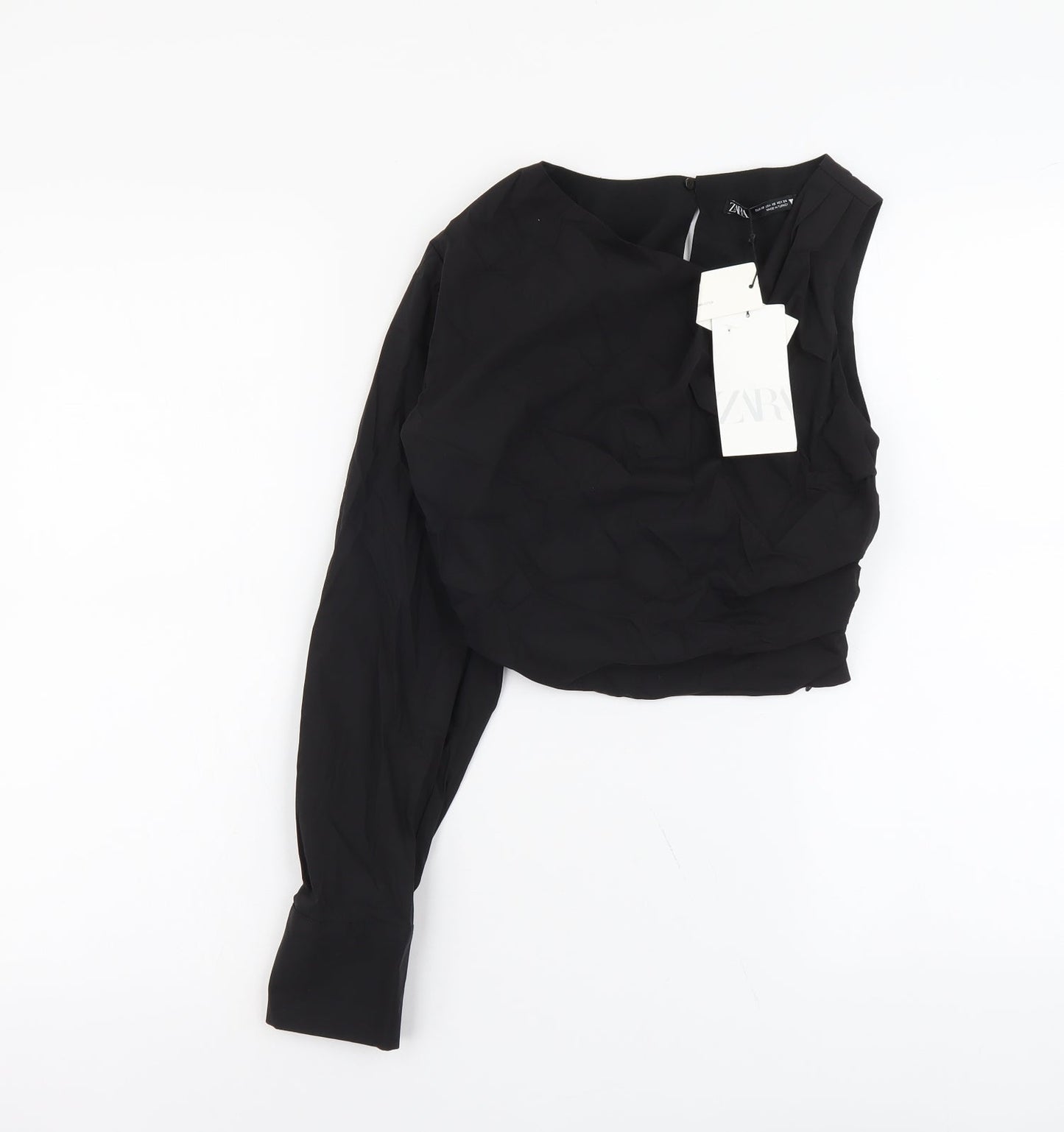 Womens UK Size XS Zara Black Cropped Blouse