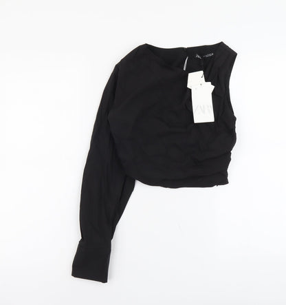 Womens UK Size XS Zara Black Cropped Blouse