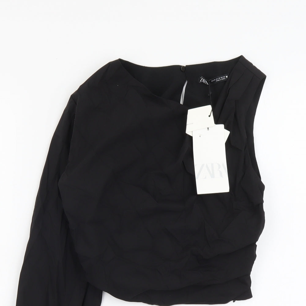 Womens UK Size XS Zara Black Cropped Blouse