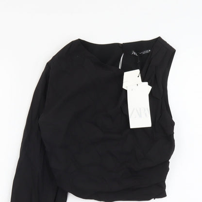 Womens UK Size XS Zara Black Cropped Blouse