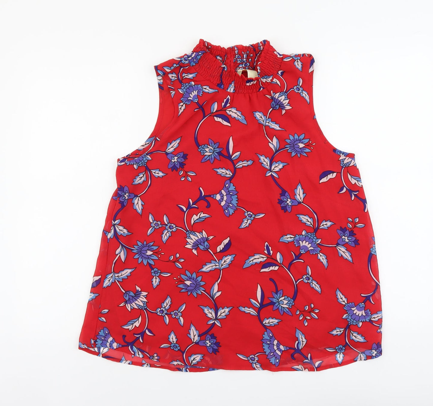 Japana Womens Red Floral Polyester Basic Blouse Size L Mock Neck