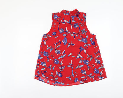 Japana Womens Red Floral Polyester Basic Blouse Size L Mock Neck