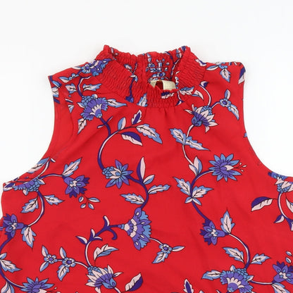Japana Womens Red Floral Polyester Basic Blouse Size L Mock Neck