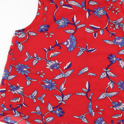Japana Womens Red Floral Polyester Basic Blouse Size L Mock Neck