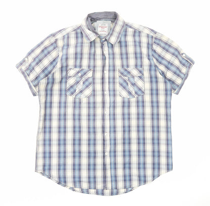 Mens UK Size XL Cedar Wood State Blue  Button-Up Short Sleeve Casual Shirt