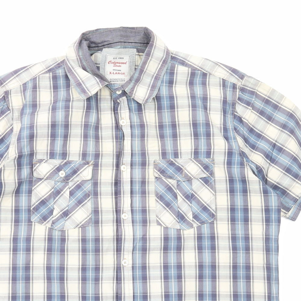Mens UK Size XL Cedar Wood State Blue  Button-Up Short Sleeve Casual Shirt