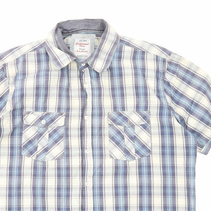 Mens UK Size XL Cedar Wood State Blue  Button-Up Short Sleeve Casual Shirt