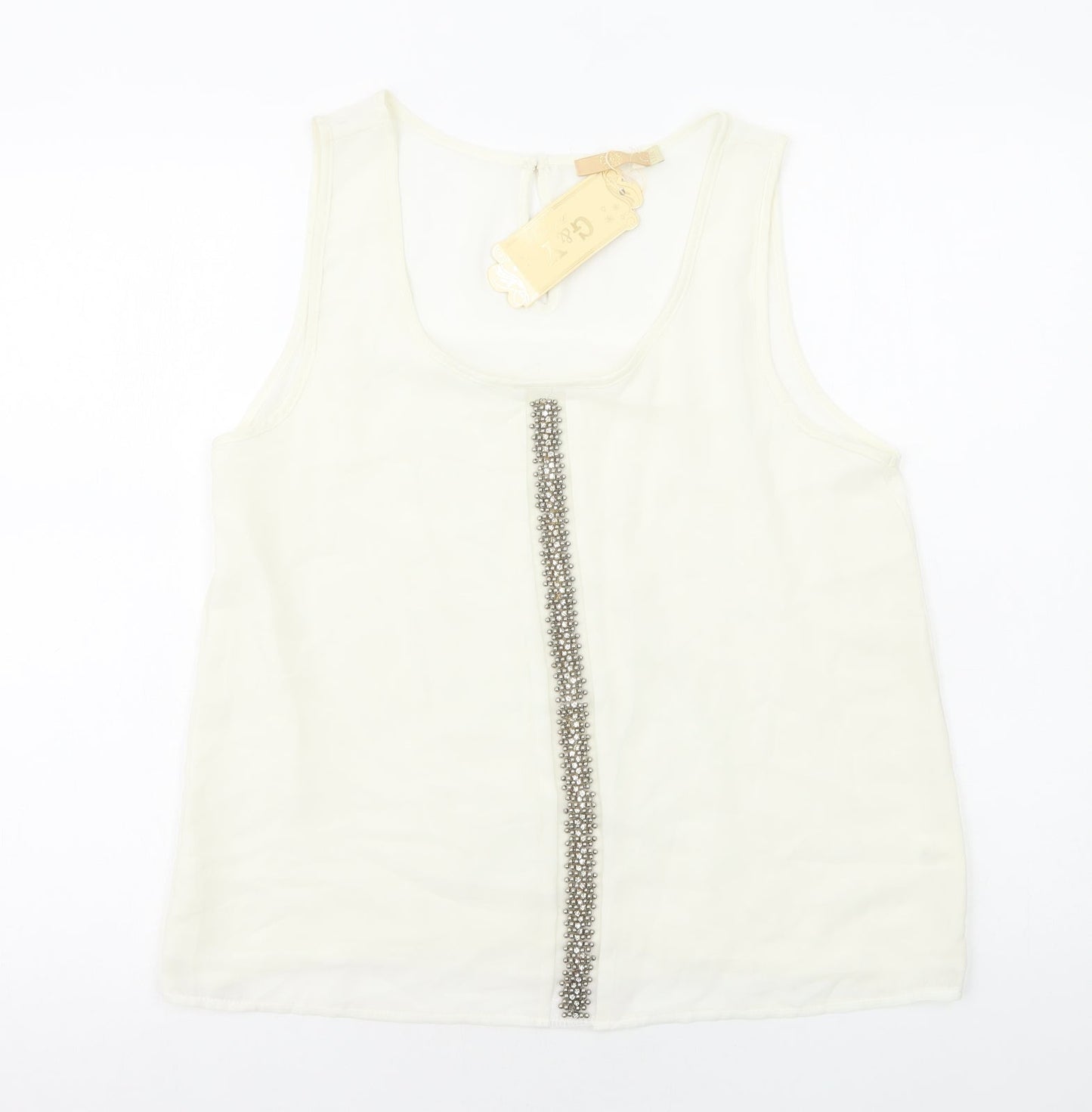 G&Y Womens Ivory Geometric Polyester Camisole Tank Size L Round Neck