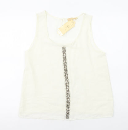G&Y Womens Ivory Geometric Polyester Camisole Tank Size L Round Neck