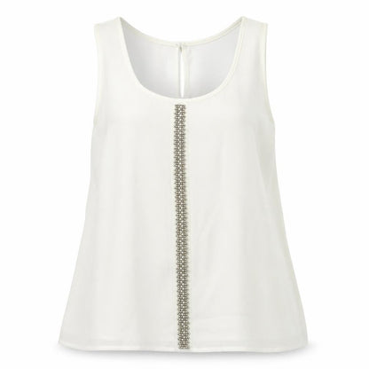 G&Y Womens Ivory Geometric Polyester Camisole Tank Size L Round Neck