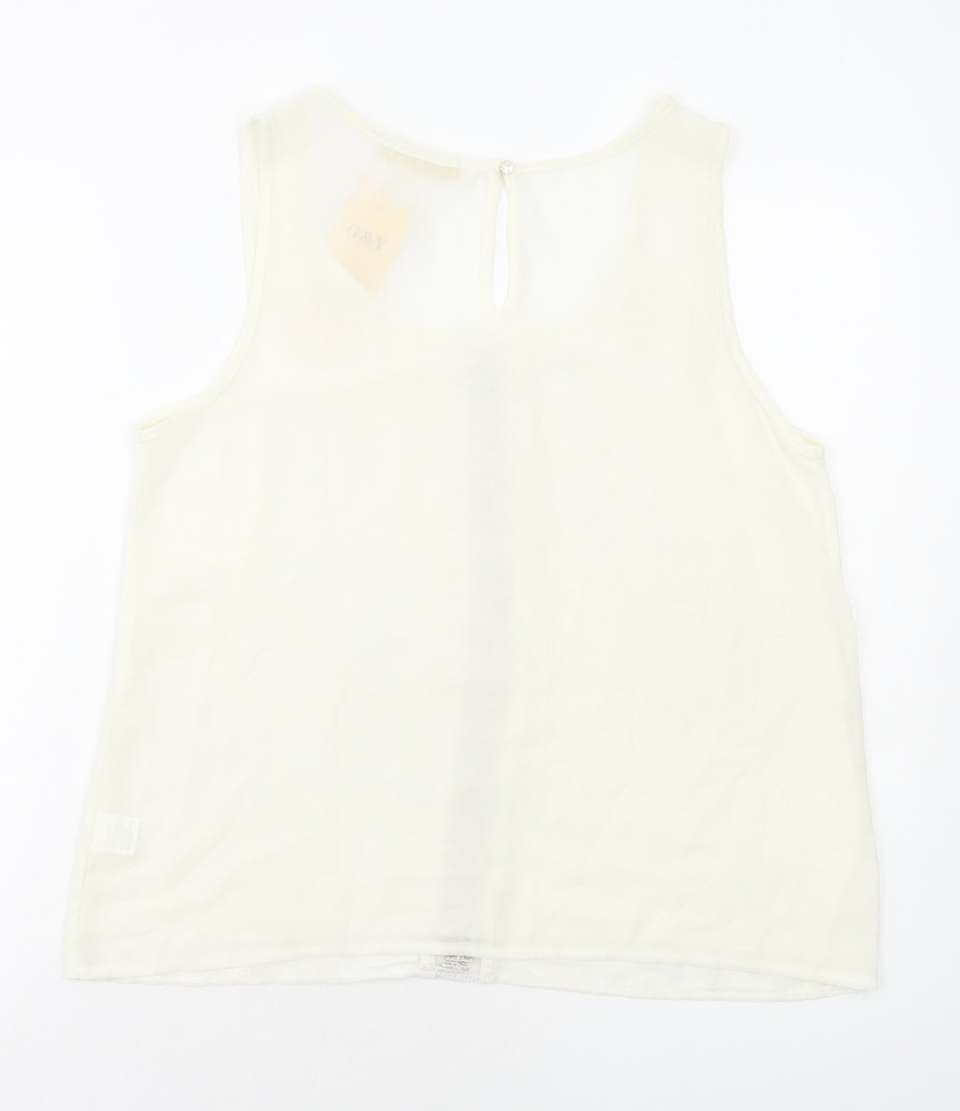 G&Y Womens Ivory Geometric Polyester Camisole Tank Size L Round Neck