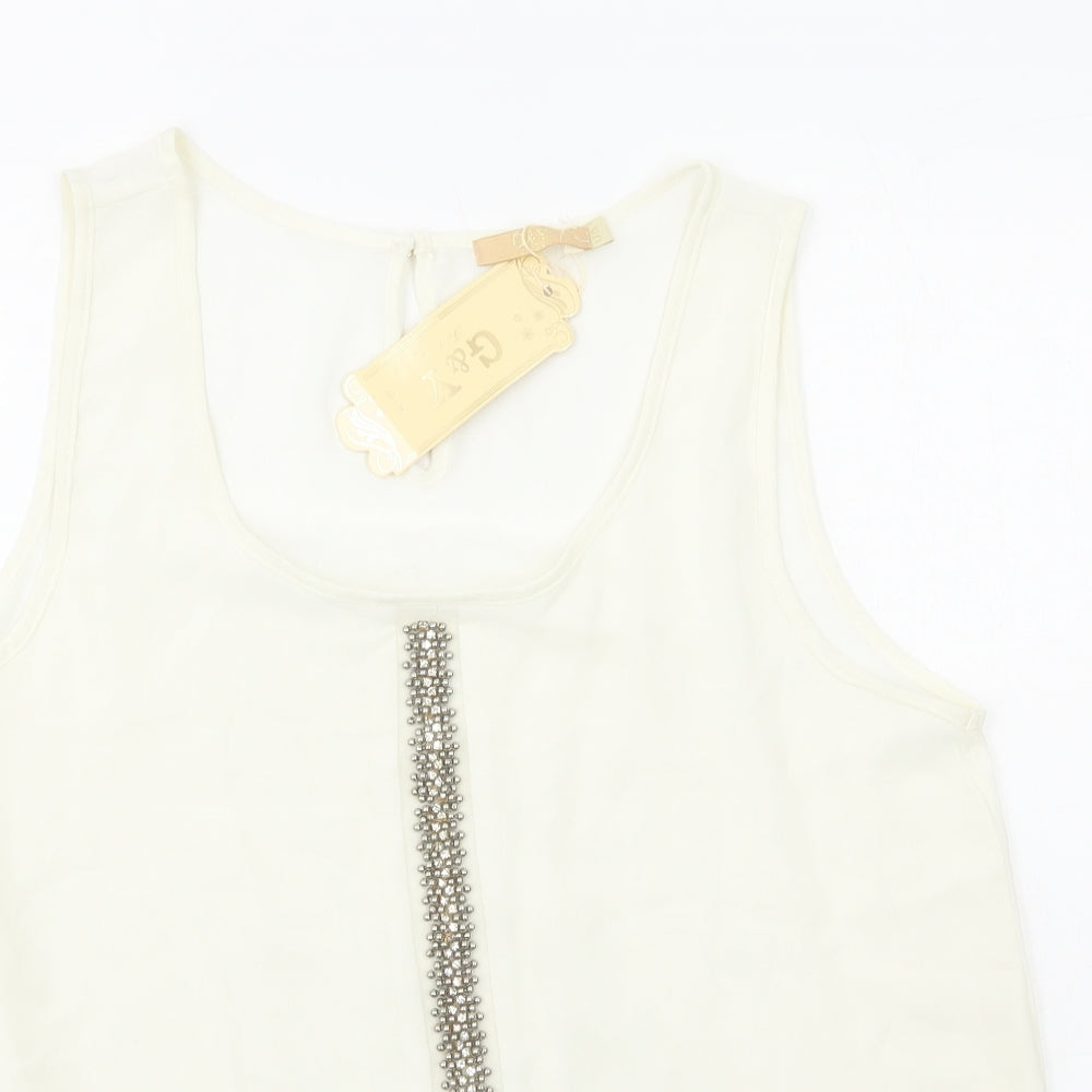G&Y Womens Ivory Geometric Polyester Camisole Tank Size L Round Neck
