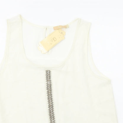 G&Y Womens Ivory Geometric Polyester Camisole Tank Size L Round Neck