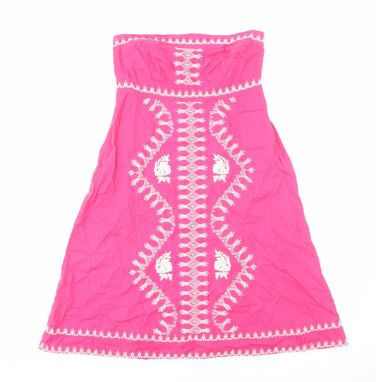 Monsoon Womens Pink Geometric Cotton A-Line Size 10 Off the Shoulder Zip