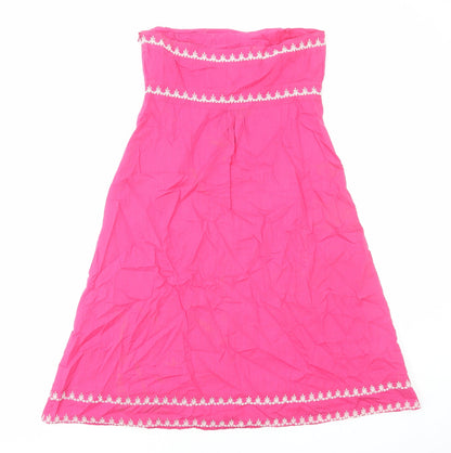 Monsoon Womens Pink Geometric Cotton A-Line Size 10 Off the Shoulder Zip