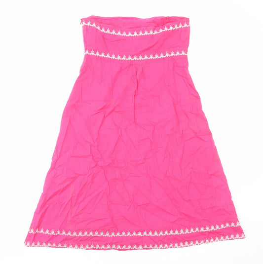 Monsoon Womens Pink Geometric Cotton A-Line Size 10 Off the Shoulder Zip