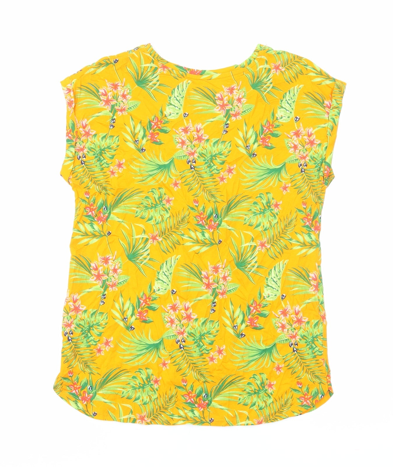 M&Co Womens Orange Floral Viscose Basic T-Shirt Size 10 Round Neck