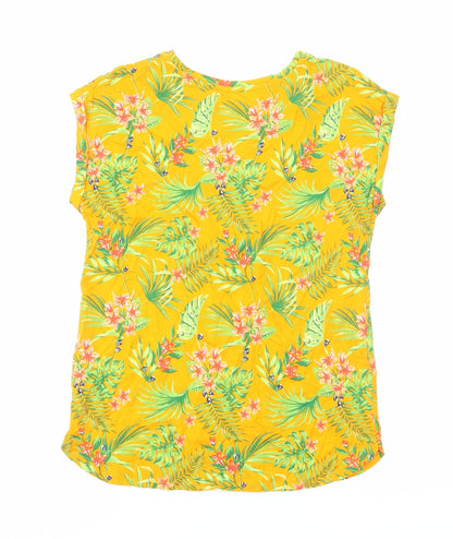 M&Co Womens Orange Floral Viscose Basic T-Shirt Size 10 Round Neck