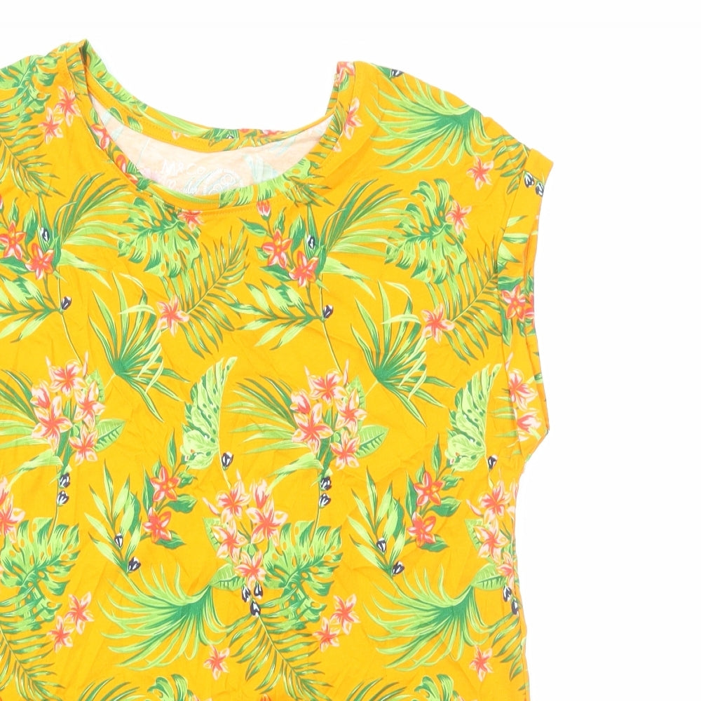 M&Co Womens Orange Floral Viscose Basic T-Shirt Size 10 Round Neck