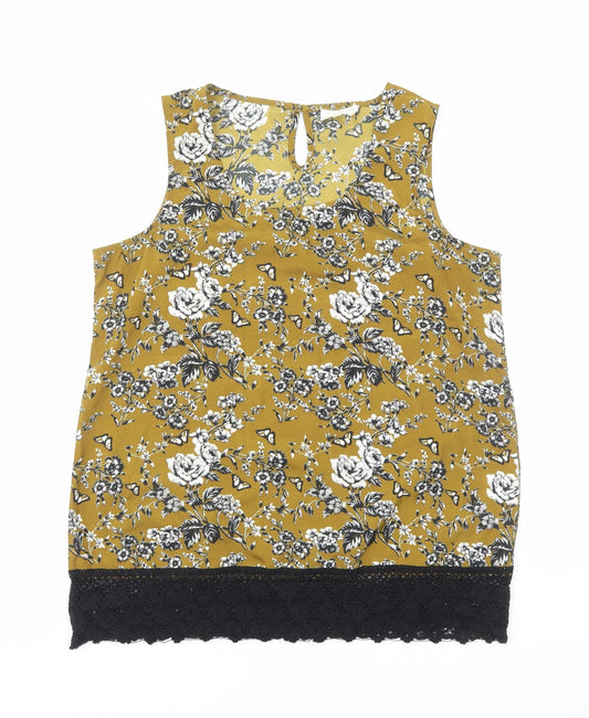 Originals Womens Green Floral Polyester Basic Tank Size 16 Scoop Neck