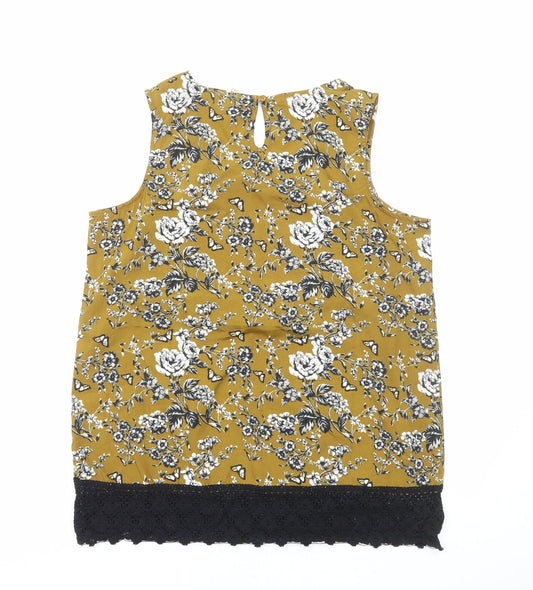 Originals Womens Green Floral Polyester Basic Tank Size 16 Scoop Neck