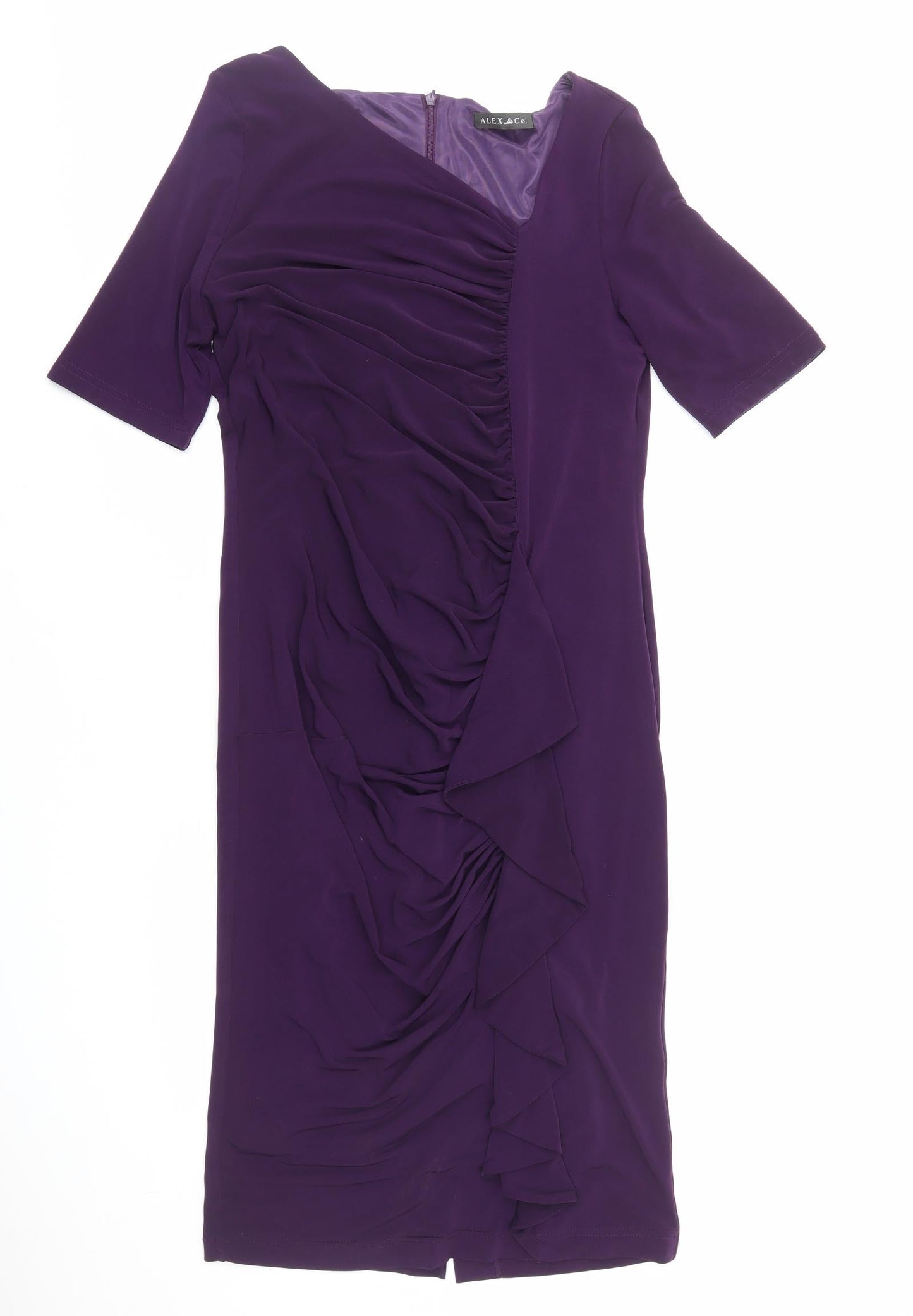 Alex & Co. Womens Purple Polyester A-Line Size 14 V-Neck Zip
