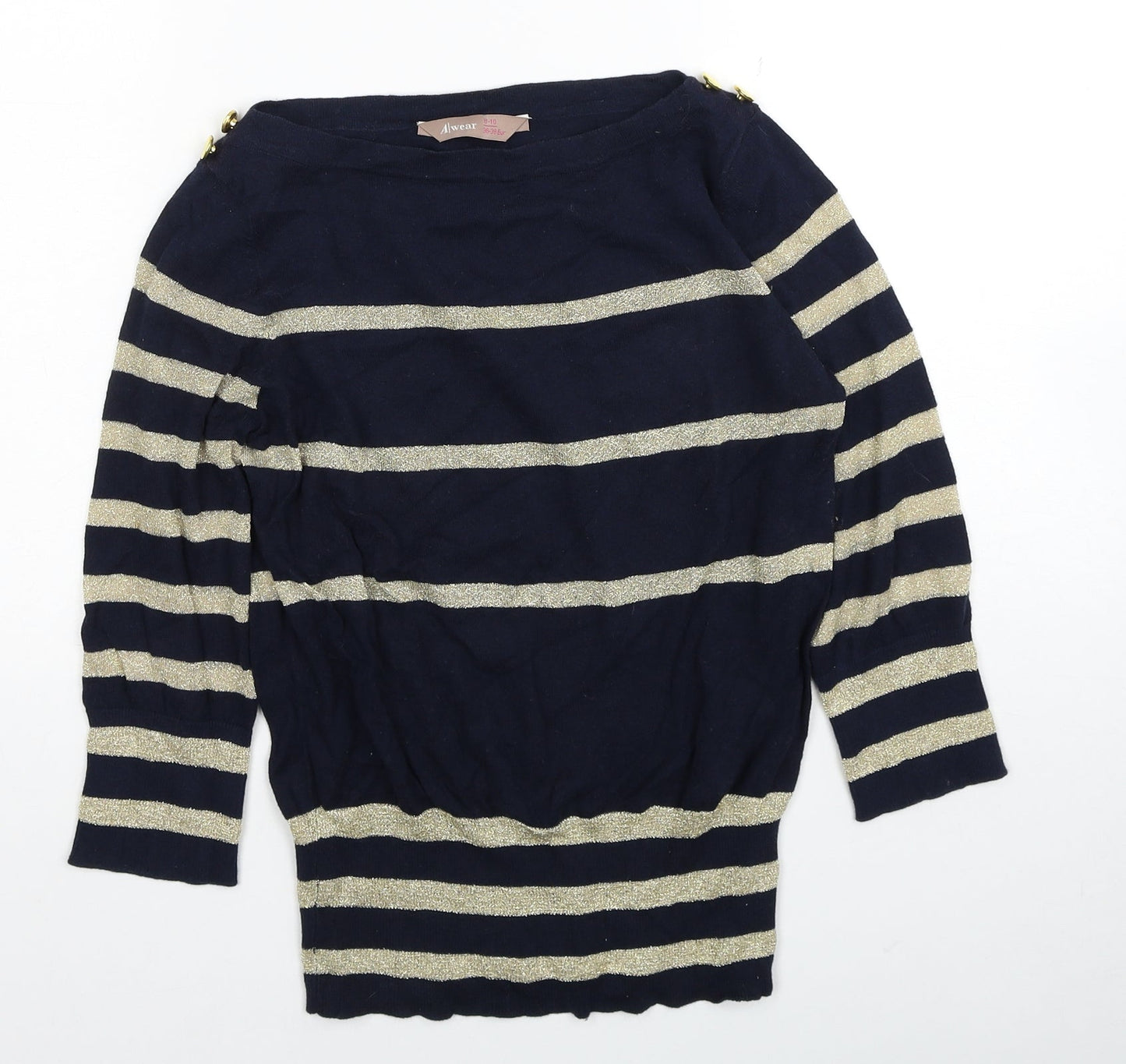 Awear Womens Blue Boat Neck Striped Cotton Pullover Jumper Size 8 - Size 8-10