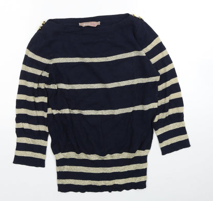 Awear Womens Blue Boat Neck Striped Cotton Pullover Jumper Size 8 - Size 8-10