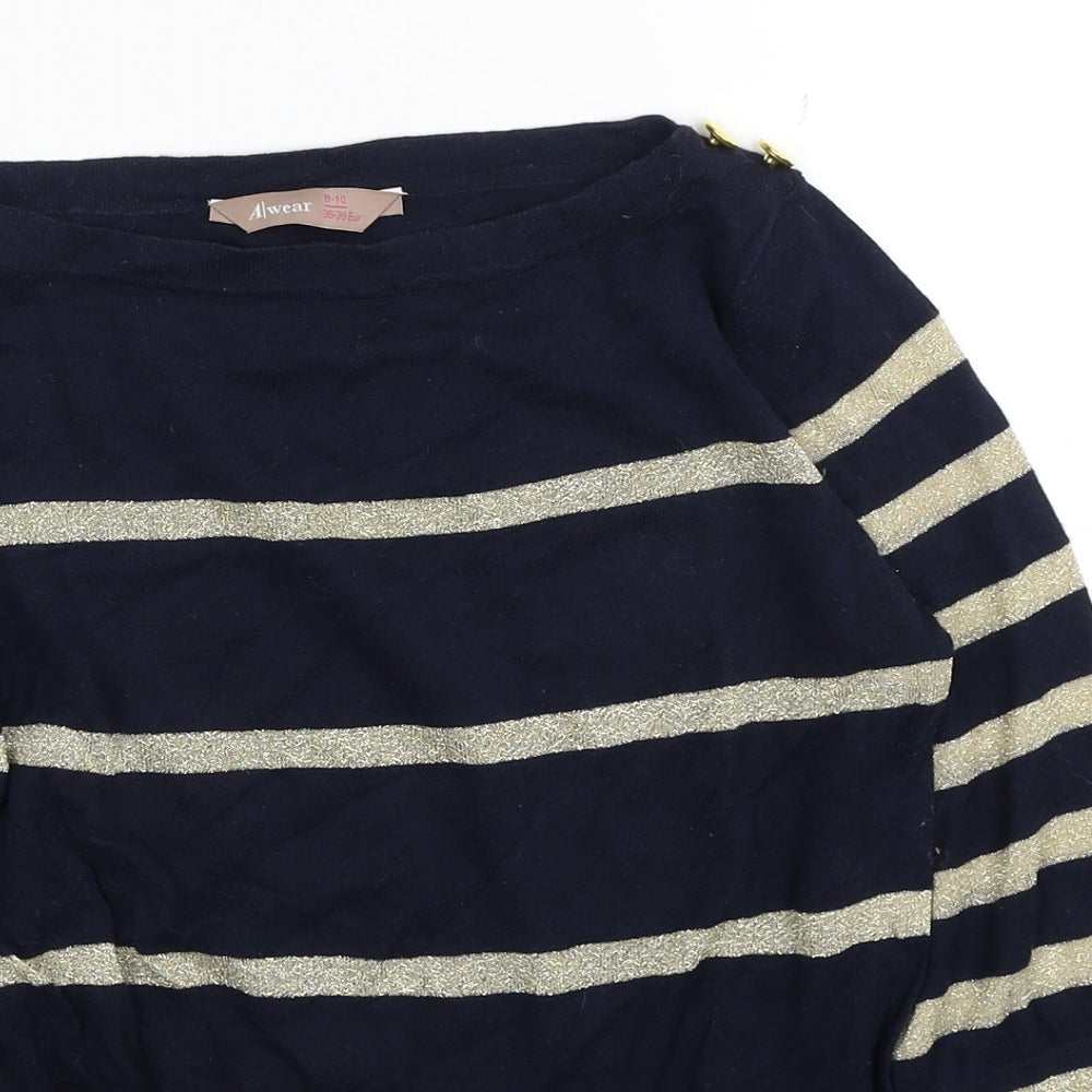 Awear Womens Blue Boat Neck Striped Cotton Pullover Jumper Size 8 - Size 8-10