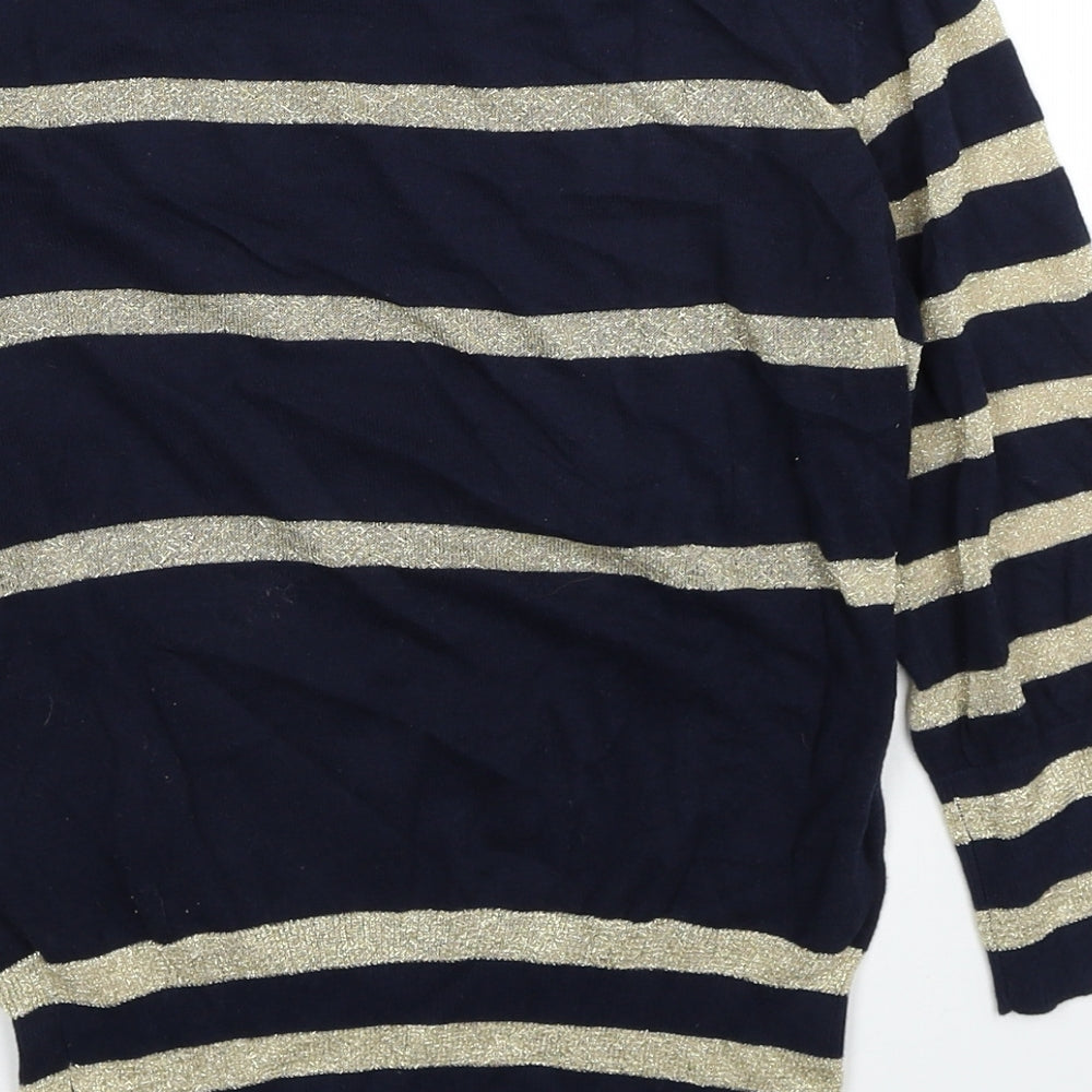 Awear Womens Blue Boat Neck Striped Cotton Pullover Jumper Size 8 - Size 8-10