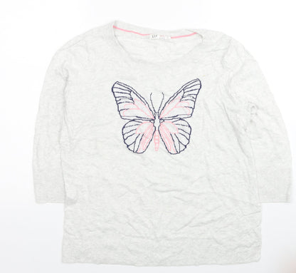 Gap Womens Grey Round Neck Cotton Pullover Jumper Size M