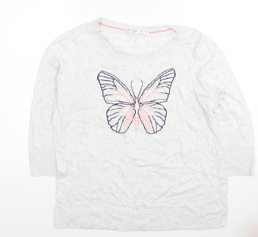 Gap Womens Grey Round Neck Cotton Pullover Jumper Size M