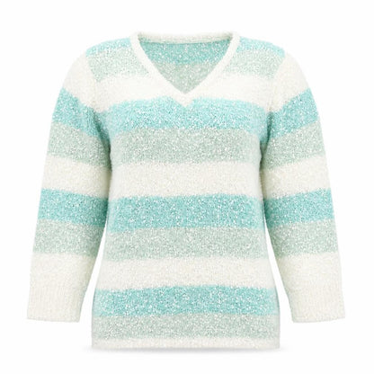Original Knitwear Womens Multicoloured V-Neck Striped Polyester Pullover Jumper Size M