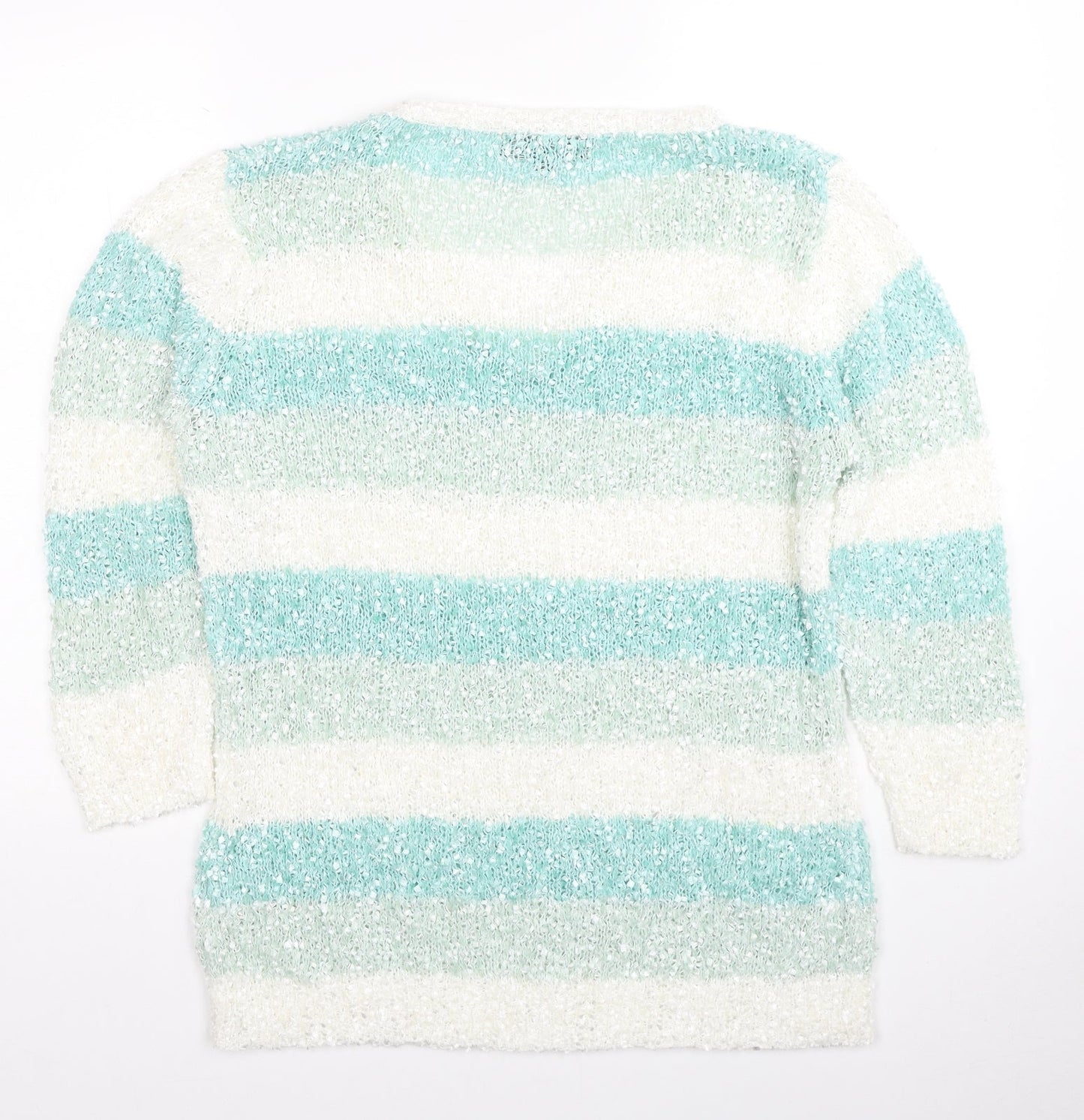 Original Knitwear Womens Multicoloured V-Neck Striped Polyester Pullover Jumper Size M