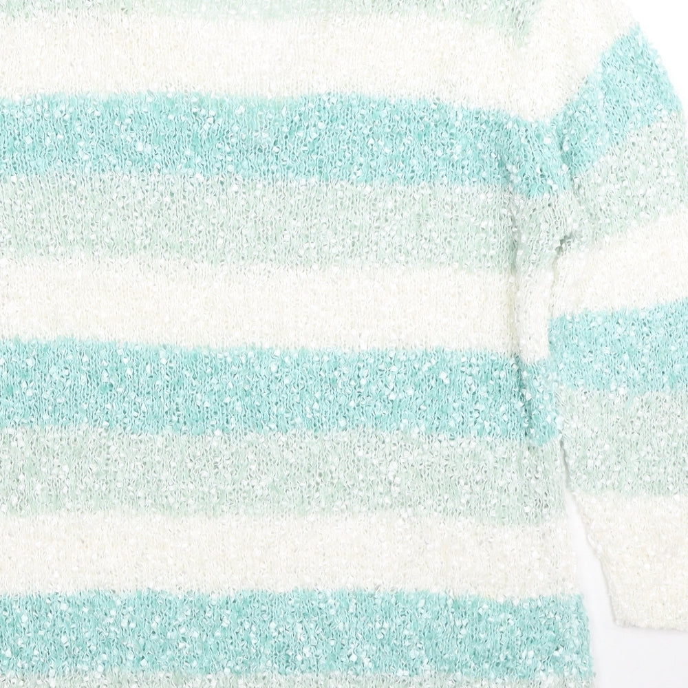 Original Knitwear Womens Multicoloured V-Neck Striped Polyester Pullover Jumper Size M