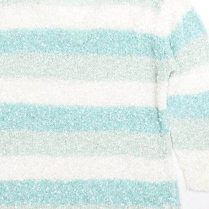 Original Knitwear Womens Multicoloured V-Neck Striped Polyester Pullover Jumper Size M