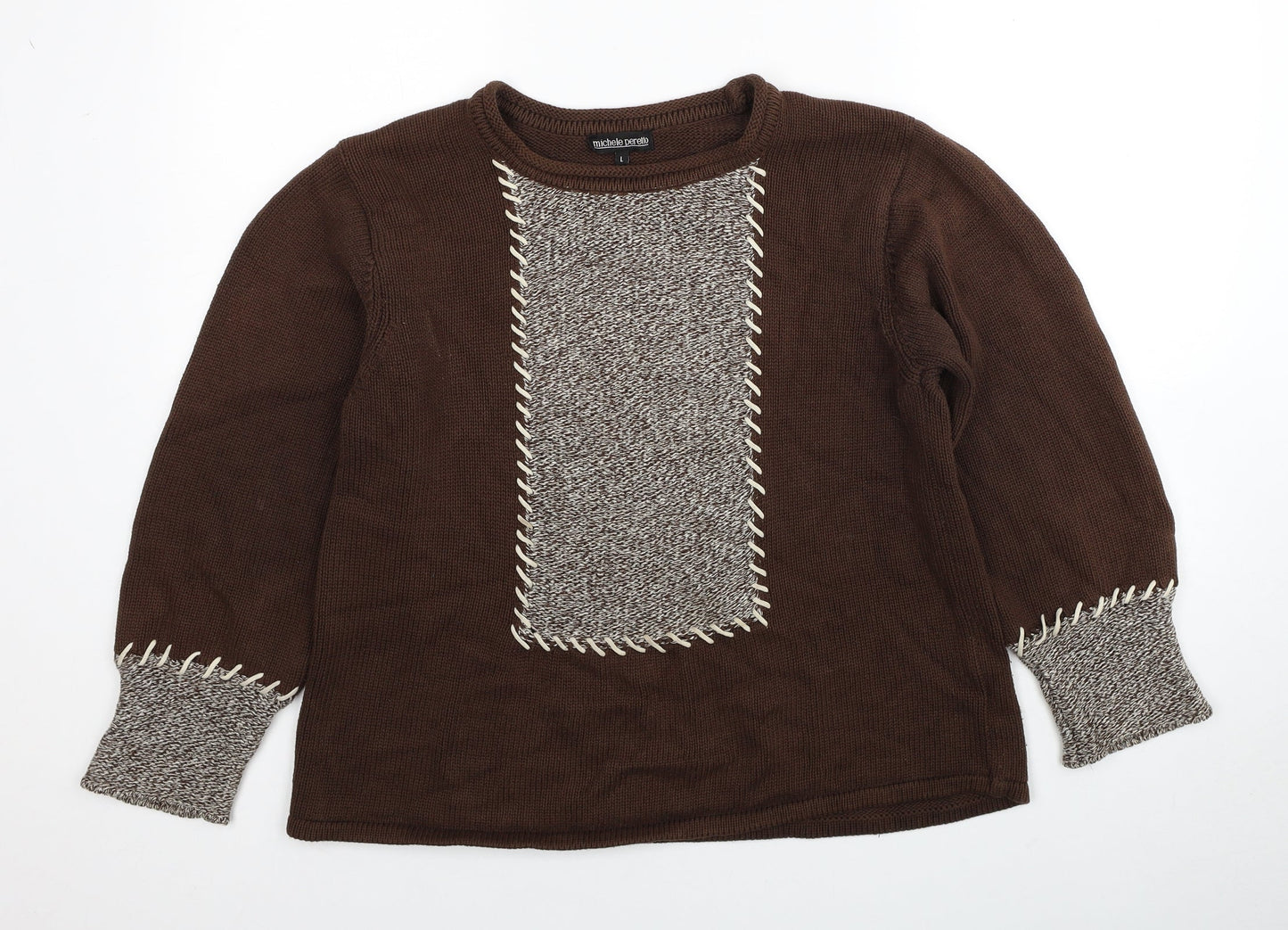 Michele Peretto Womens Brown Round Neck Acrylic Pullover Jumper Size L