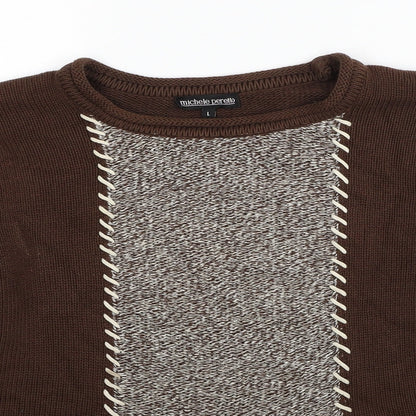 Michele Peretto Womens Brown Round Neck Acrylic Pullover Jumper Size L