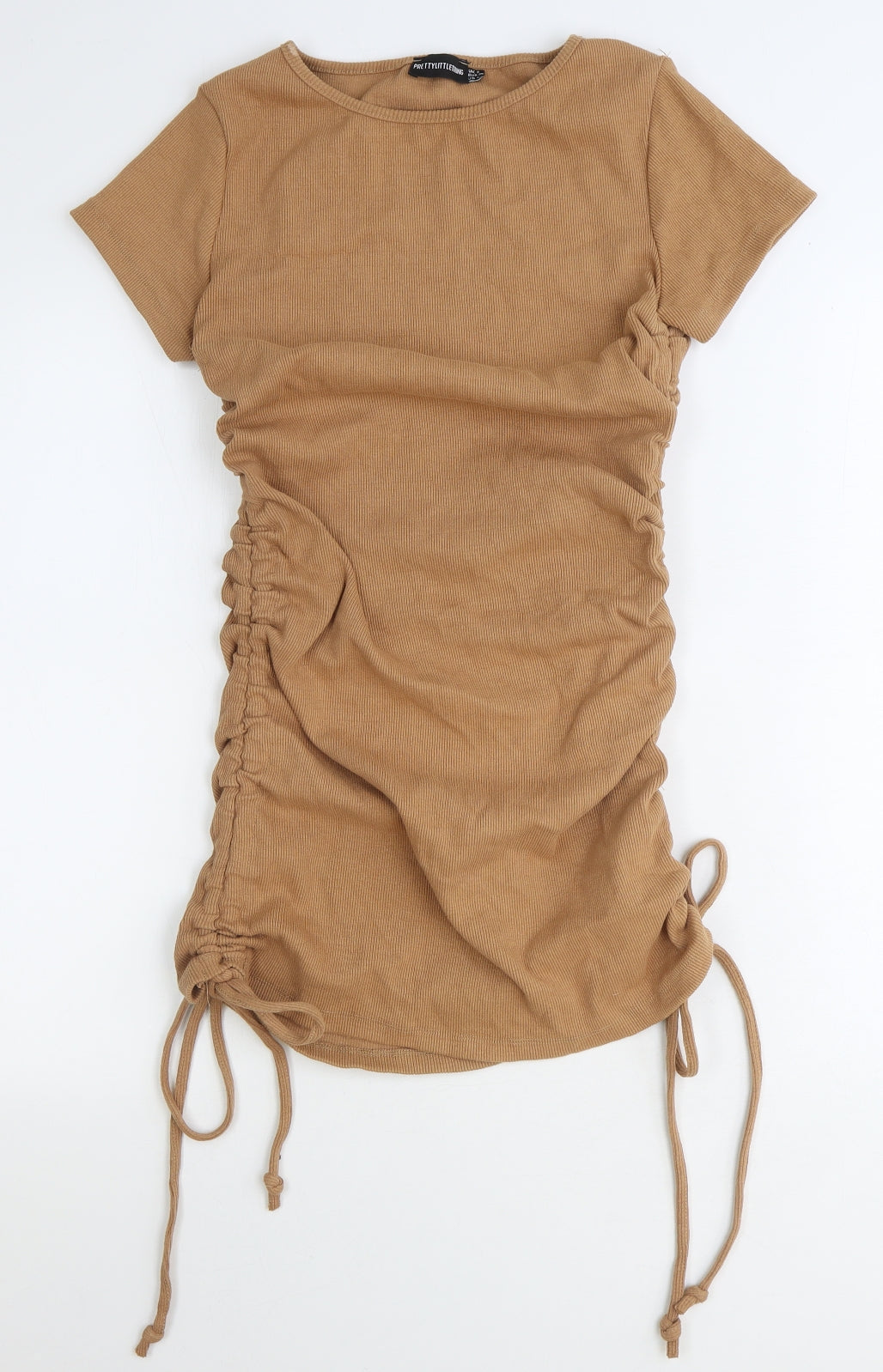 PRETTYLITTLETHING Womens Beige Cotton Bodycon Size 8 Boat Neck Pullover