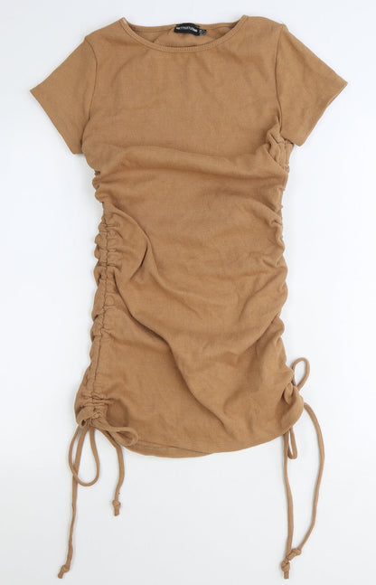 PRETTYLITTLETHING Womens Beige Cotton Bodycon Size 8 Boat Neck Pullover