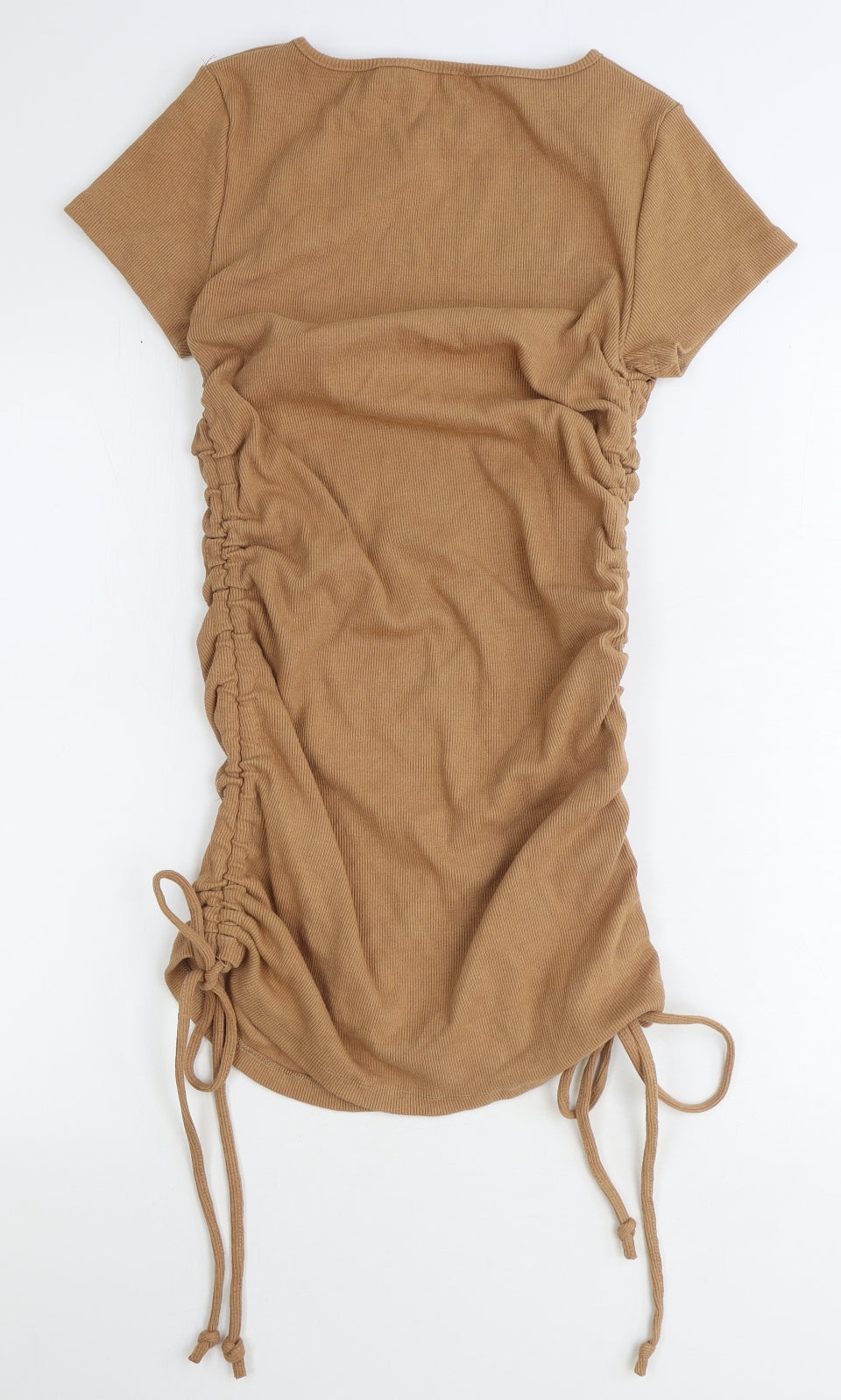 PRETTYLITTLETHING Womens Beige Cotton Bodycon Size 8 Boat Neck Pullover