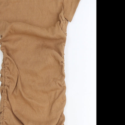 PRETTYLITTLETHING Womens Beige Cotton Bodycon Size 8 Boat Neck Pullover