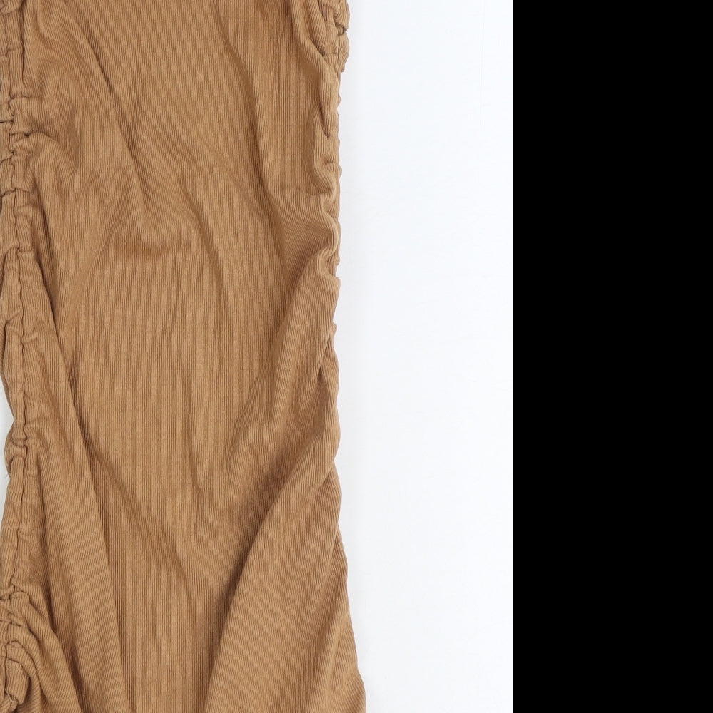 PRETTYLITTLETHING Womens Beige Cotton Bodycon Size 8 Boat Neck Pullover