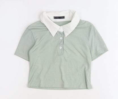 SheIn Womens Green Polyester Cropped Polo Size XS Collared