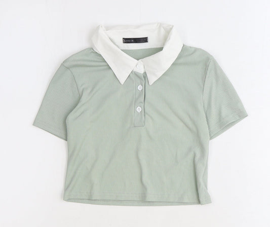 SheIn Womens Green Polyester Cropped Polo Size XS Collared